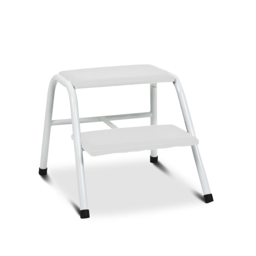 Two-step foot stool with white upholstery