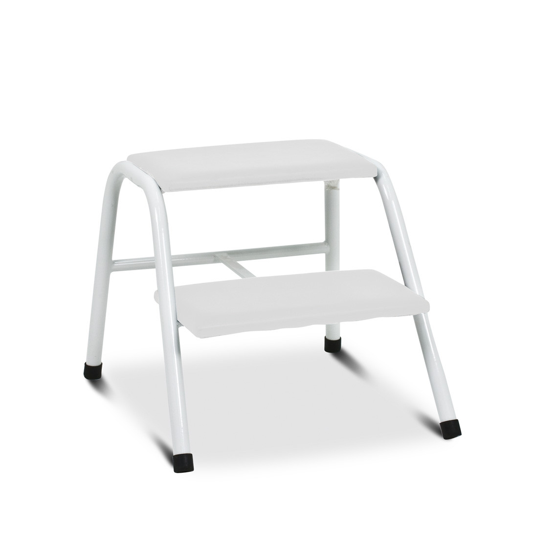Two-step foot stool with white upholstery