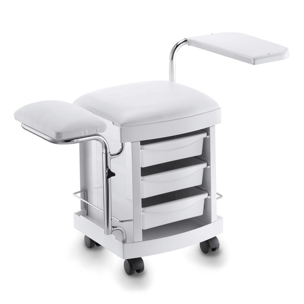 White manicure and pedicure trolley with stool