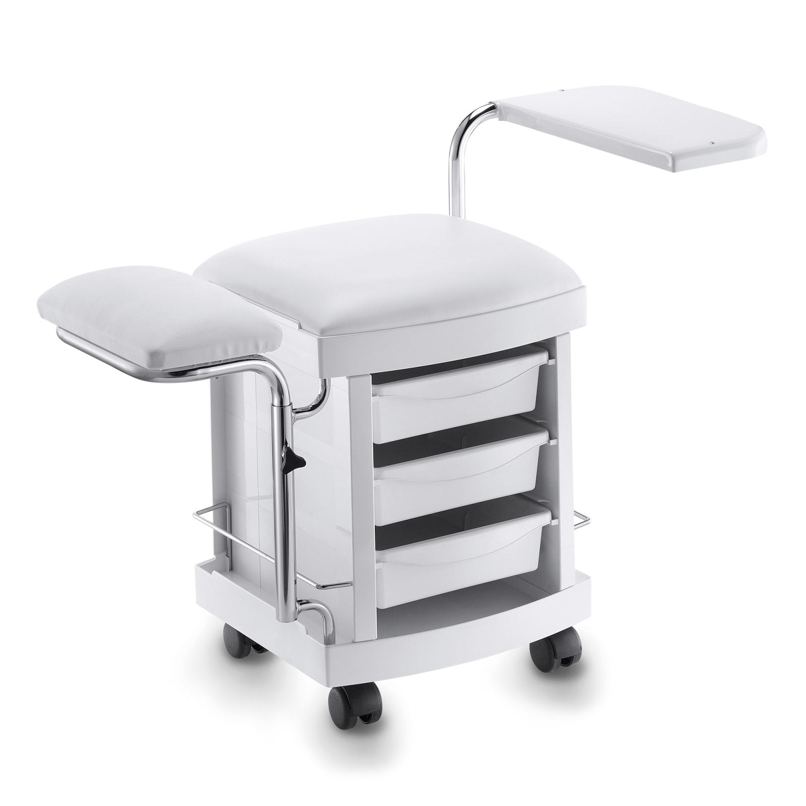 Carro para manicura y pedicura blanco con taburete
