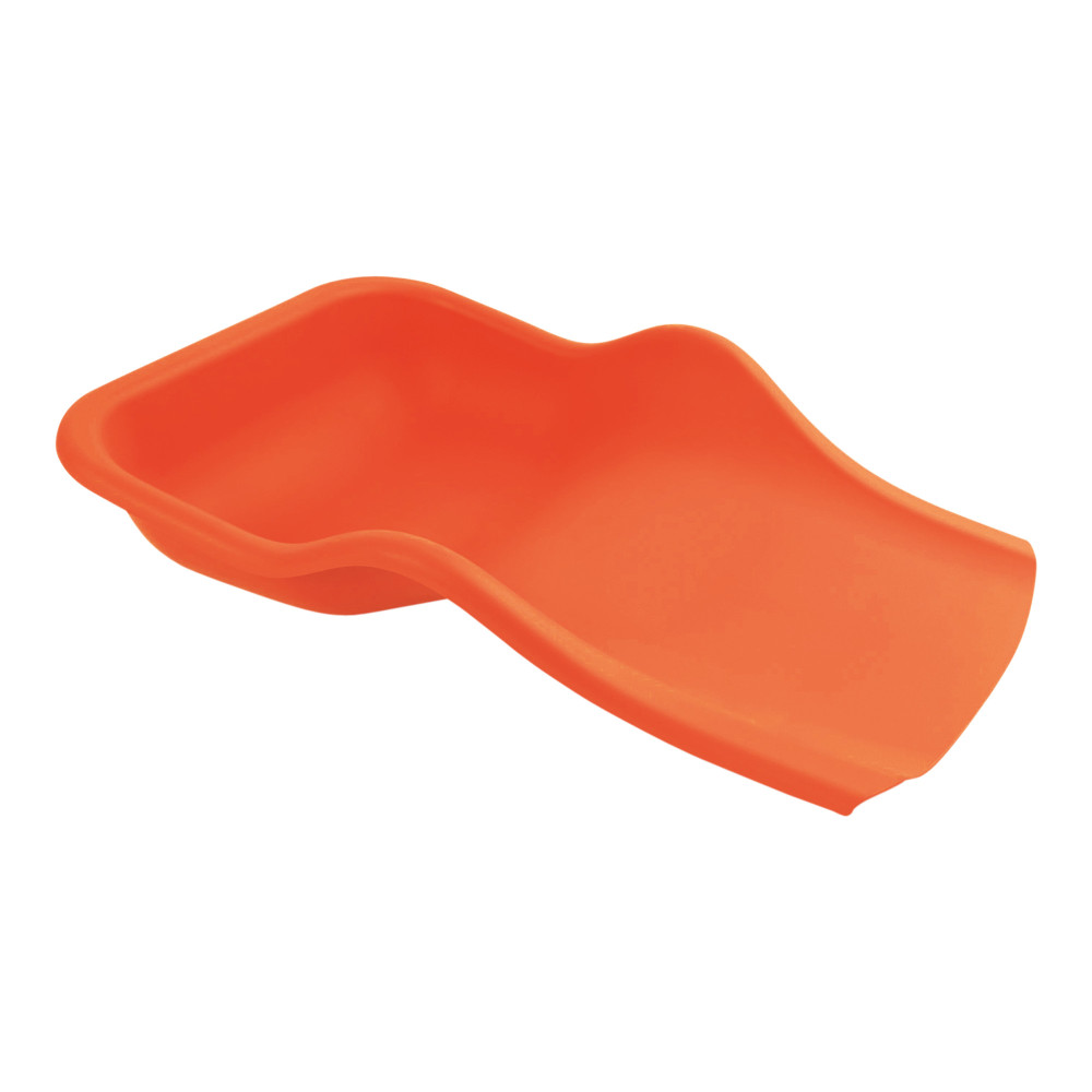 Flexible Auffangschale für die Aufnahme von Arbeitsresten am Fuß orange