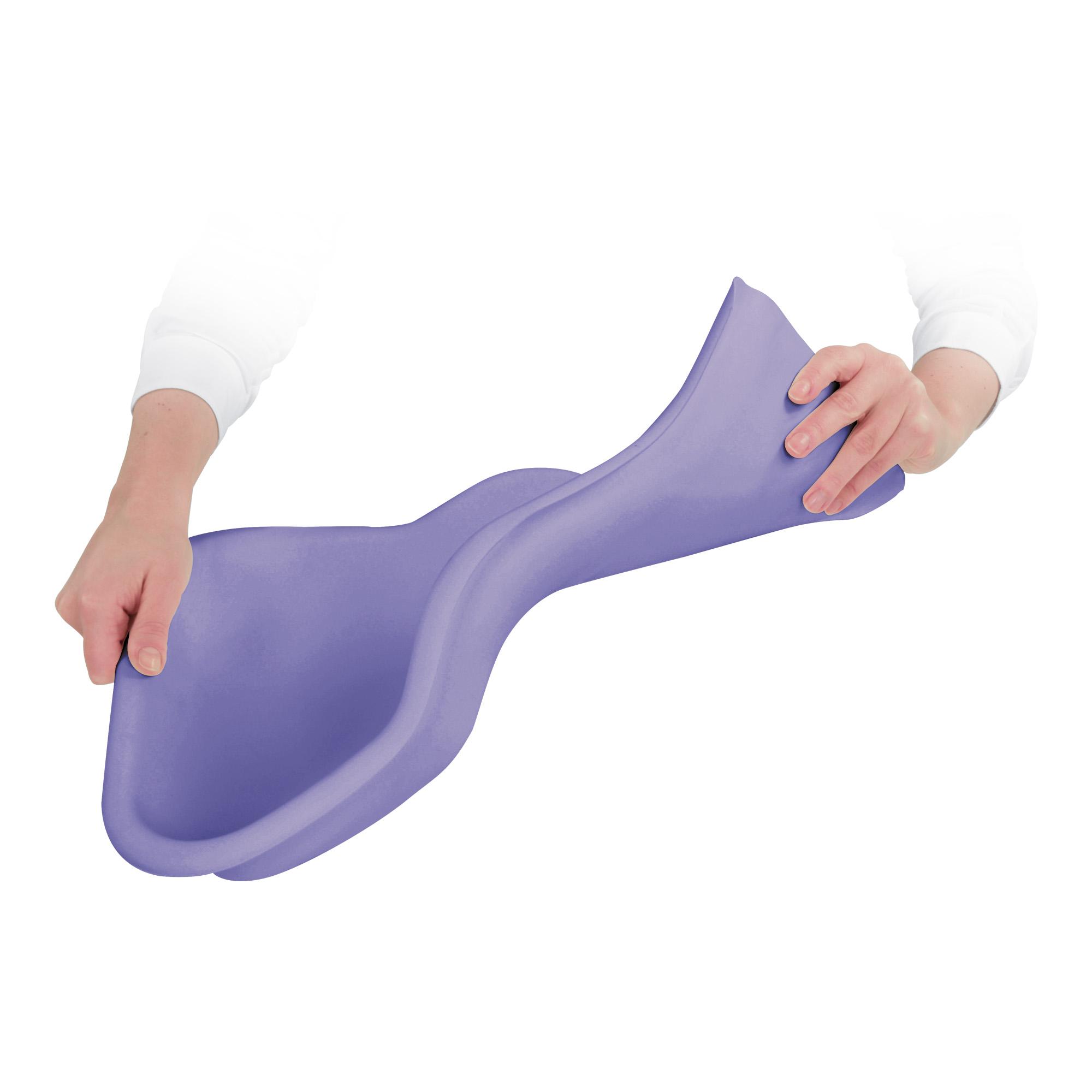 Sustentador flexible violeta para recoger los residuos de trabajo en el pie.