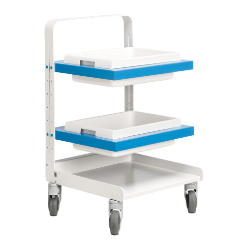 Blue steel trolley with container trays