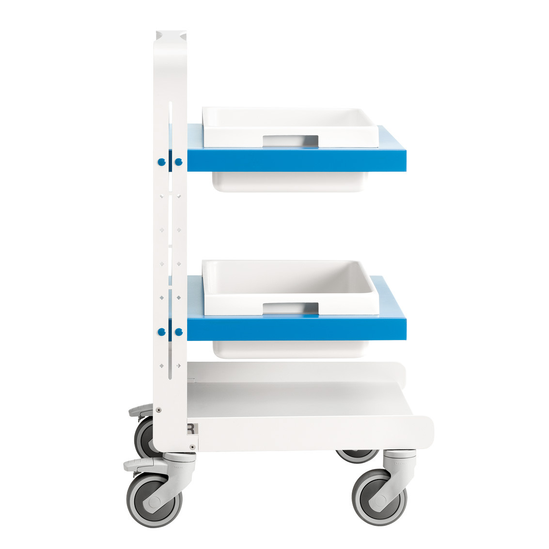 Blue steel trolley with container trays