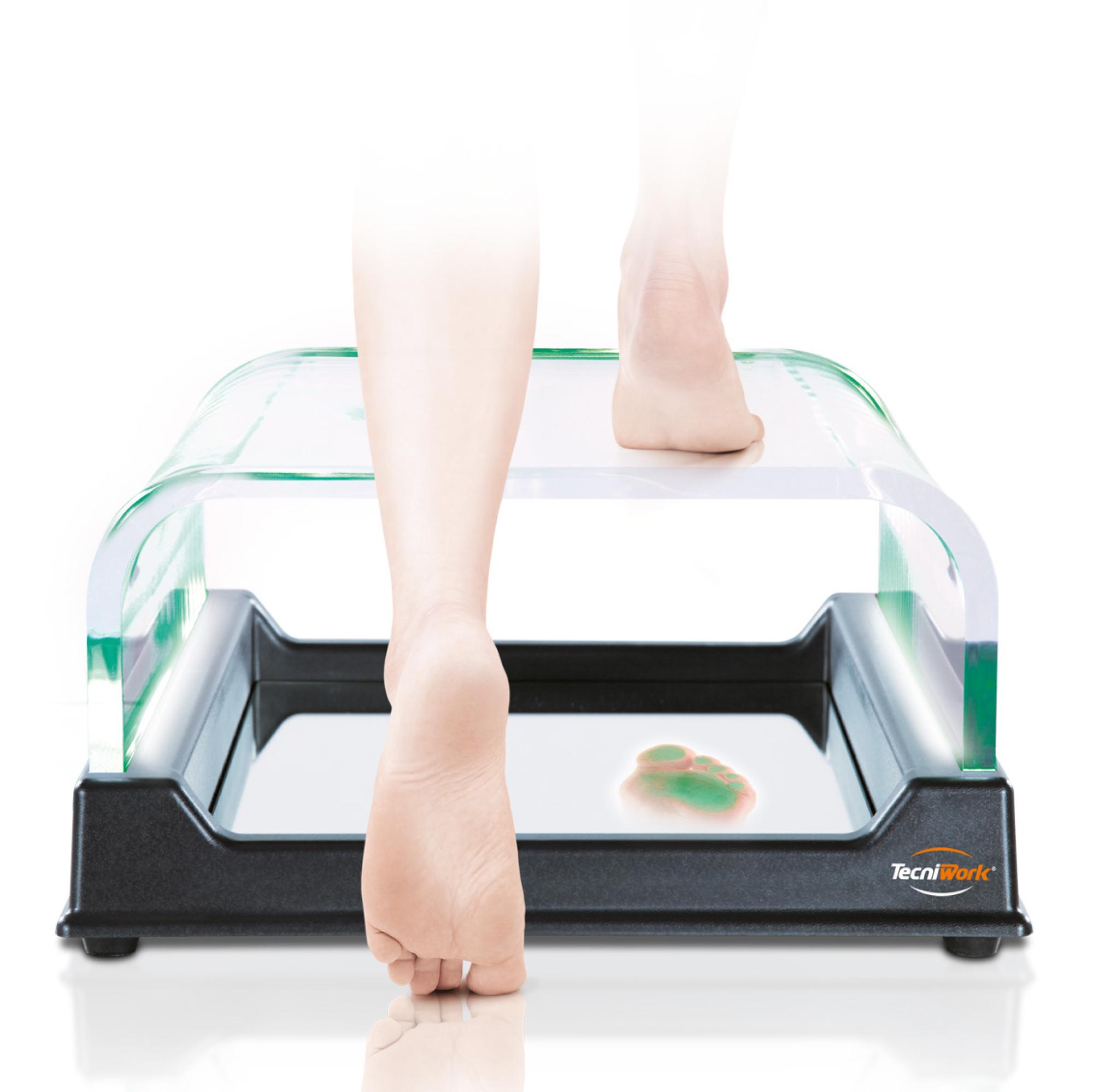 Podoscopio de metacrilato con luz LED polarizada para el análisis de la huella plantar.