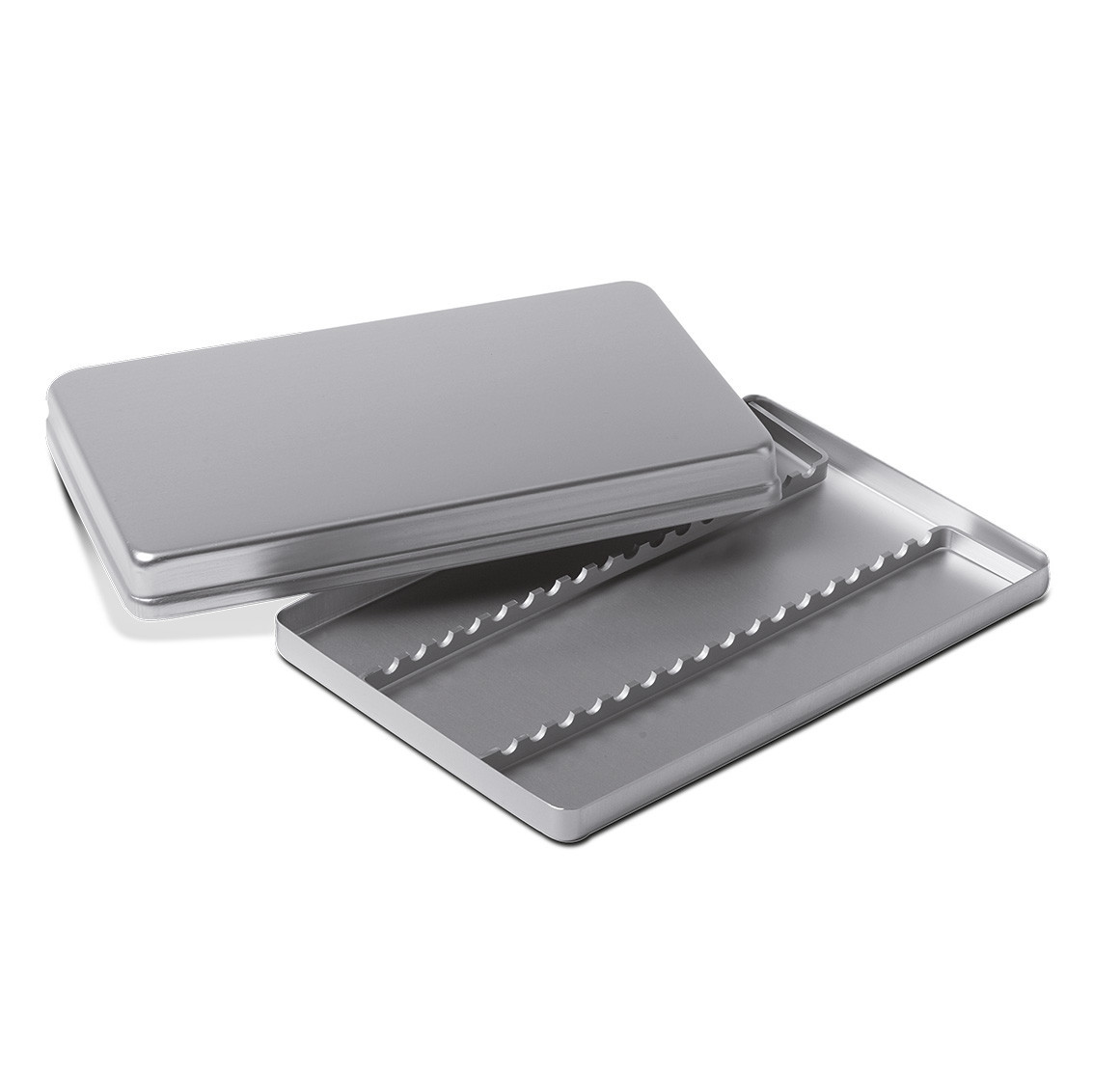 Rectangular aluminium instrument tray with lid