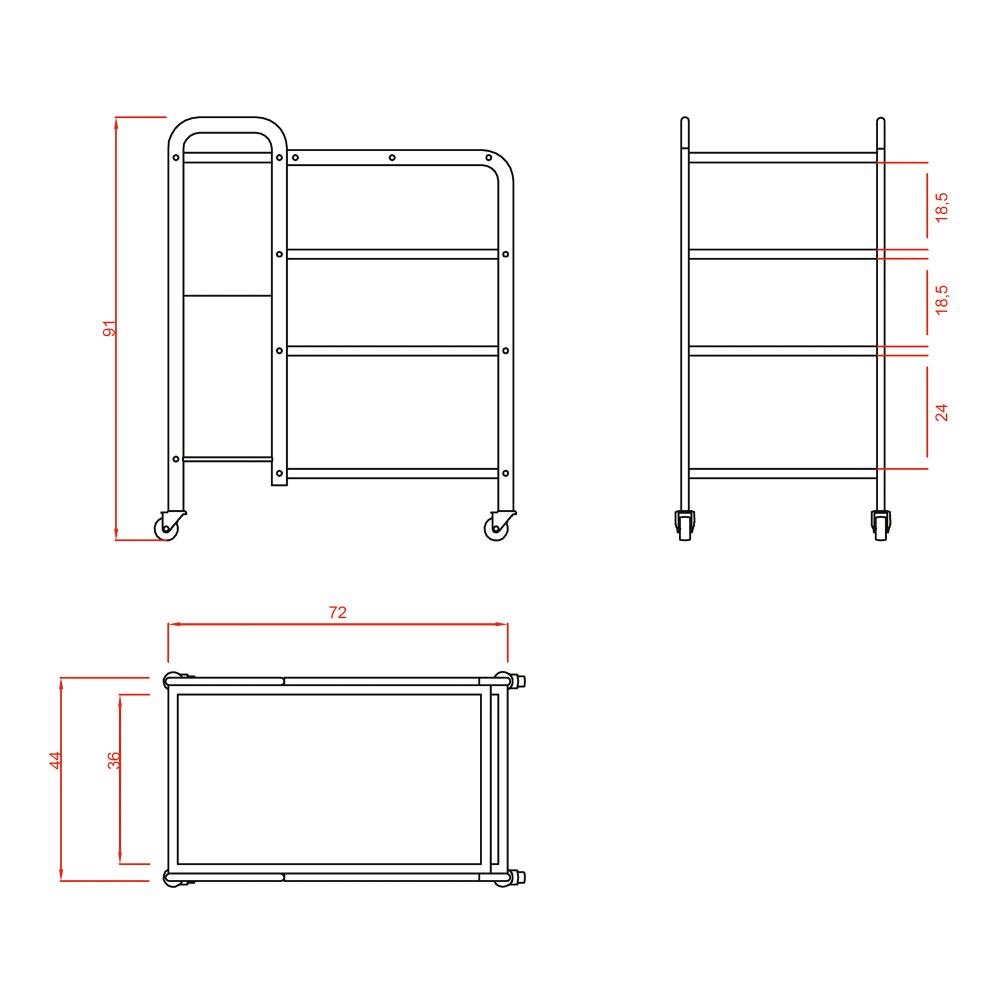 Trolley for hair removal products with 4 shelves and waste bin