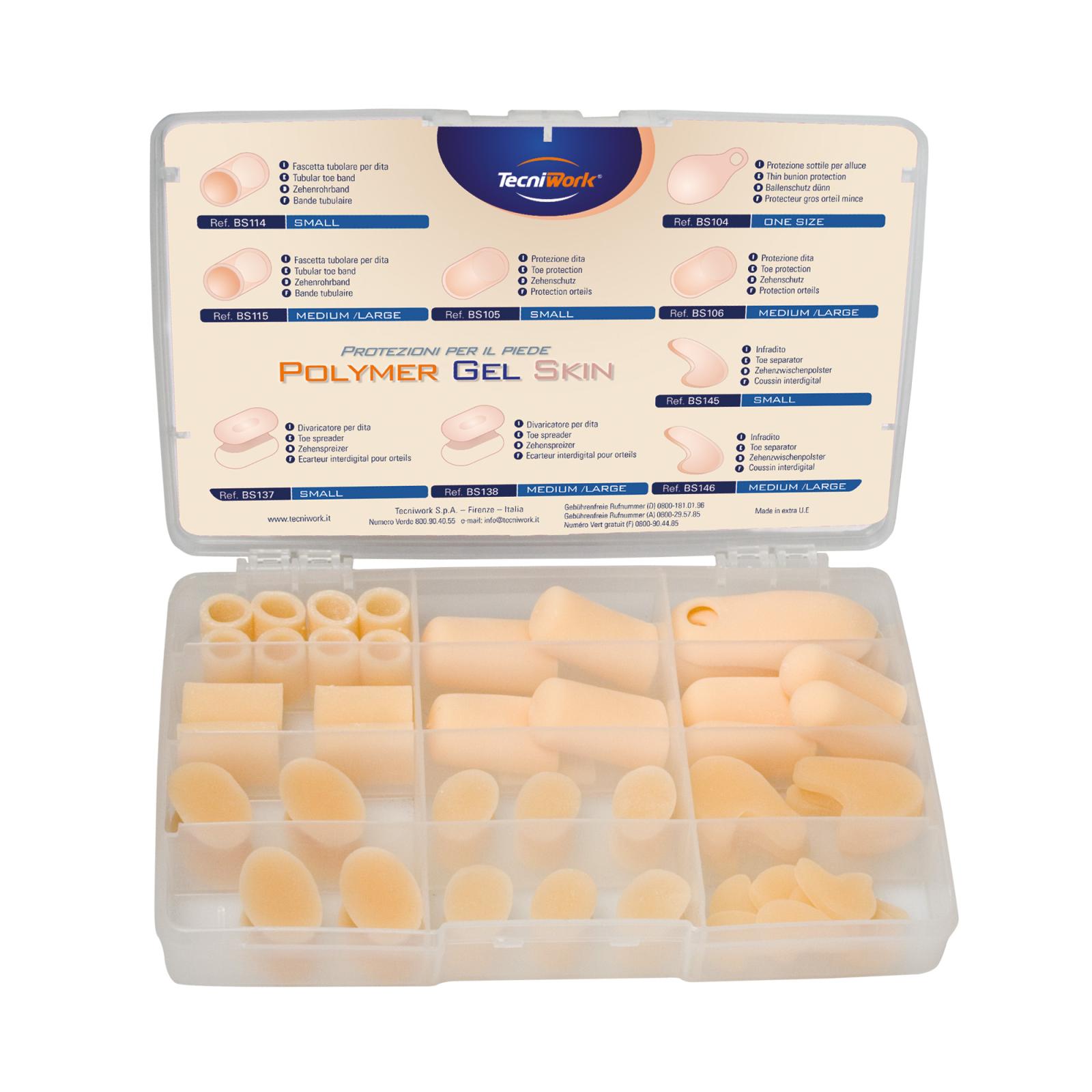 Protectores para los pies en Tecniwork Polymer Gel color piel. Kit de 52 unidades.