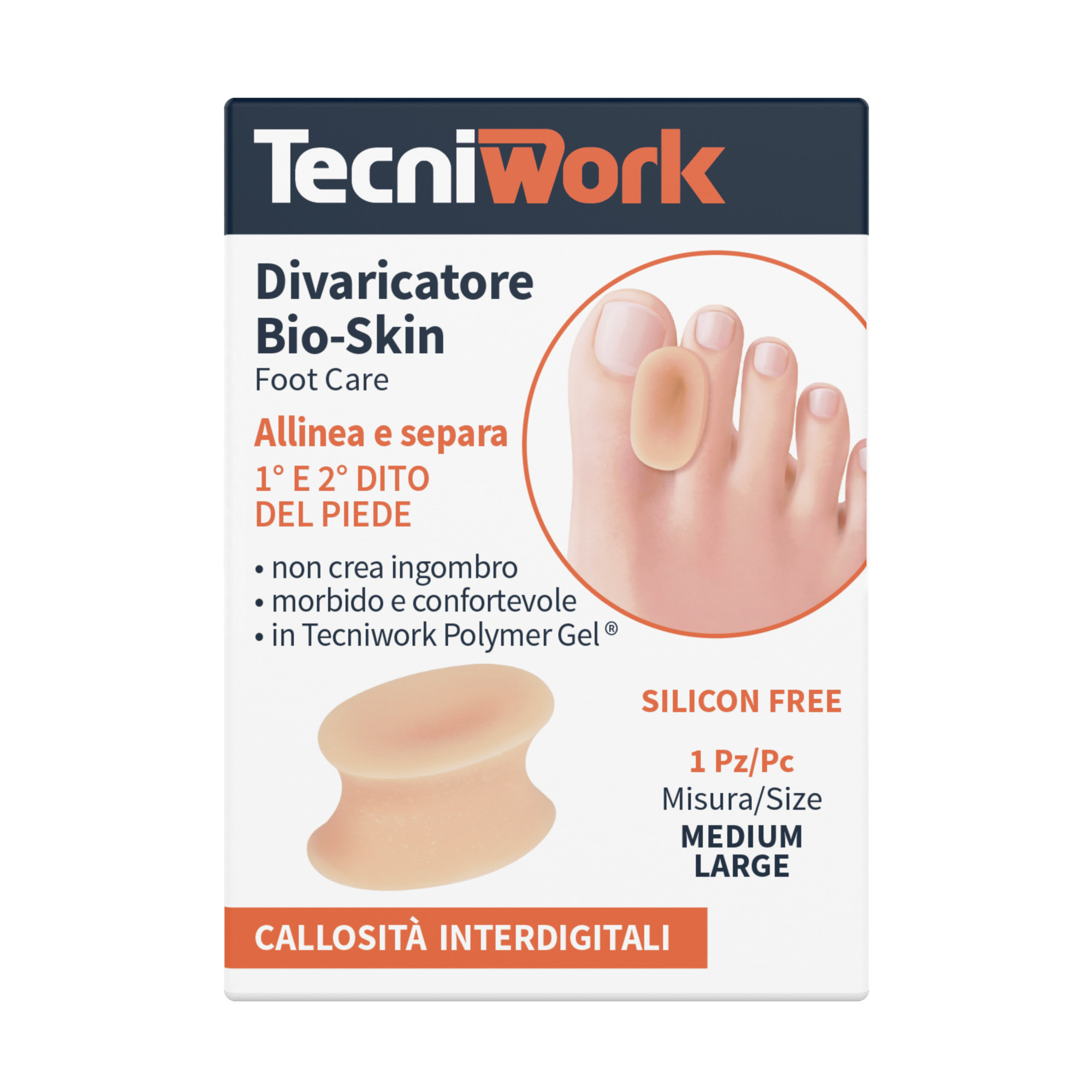 Divaricatore per dita dei piedi in Tecniwork Polymer Gel color pelle Bio-Skin misura Medium/Large 1 pz