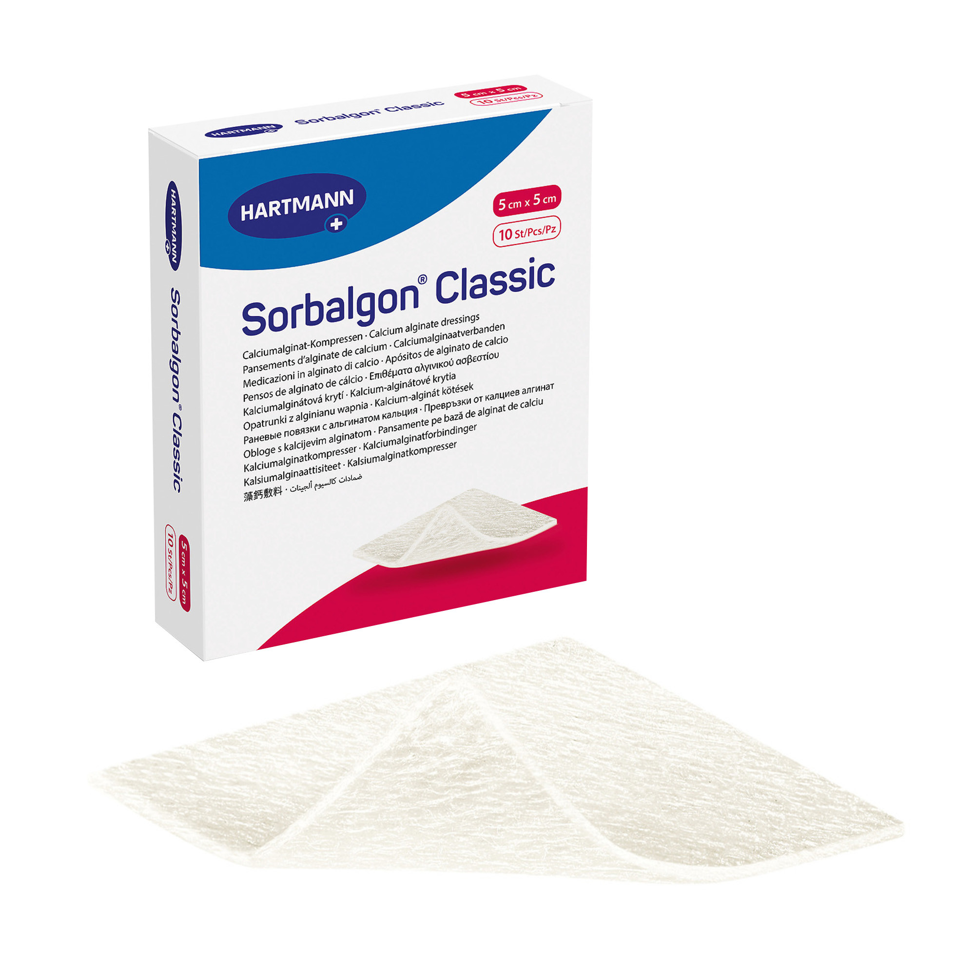 Sorbalgon - Calciumalginat-Faserverband 5 x 5 cm 10 Stück