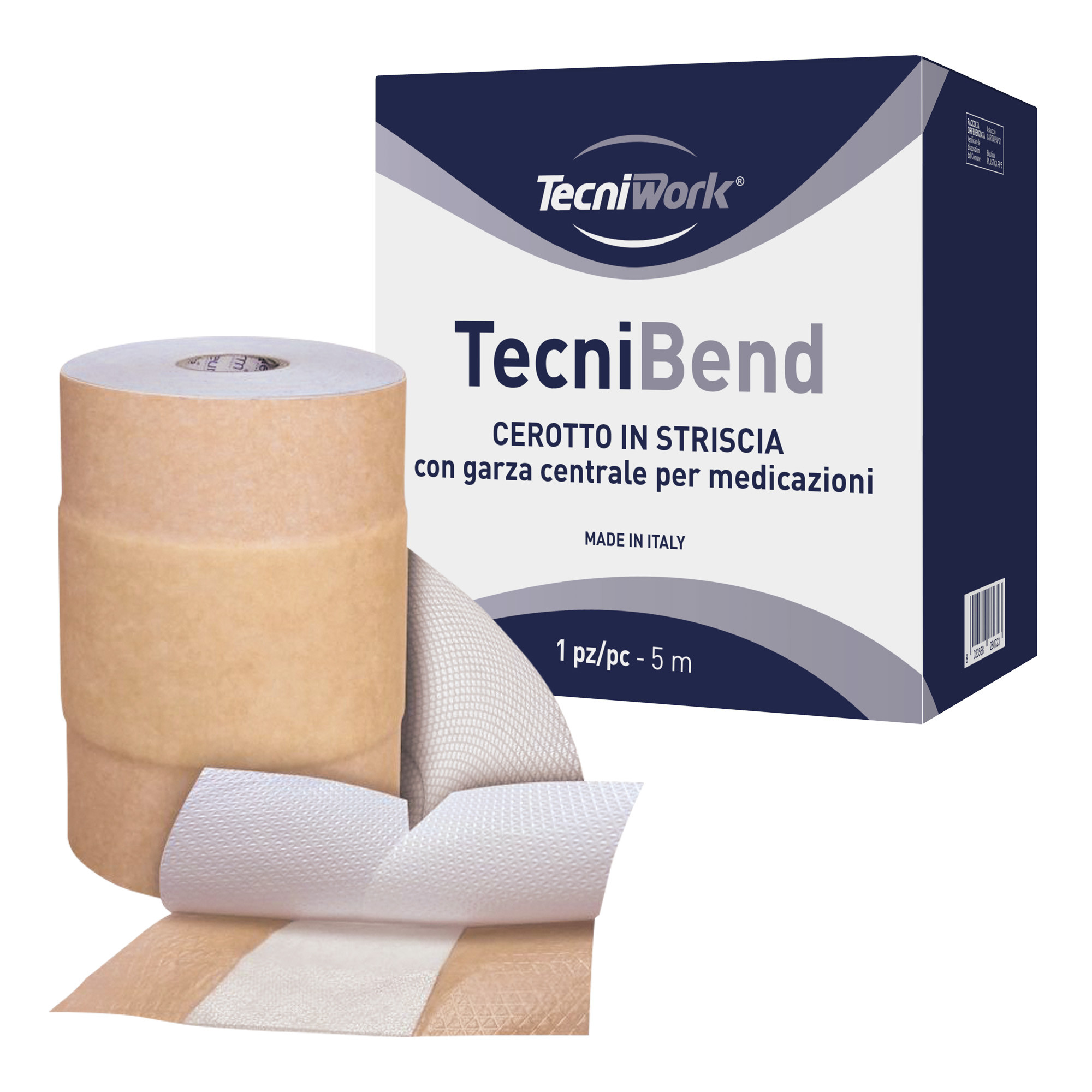Tecniwork bande de fixation TecniBend avec pansement central en gaze 8 cm x 5 m 1 pc