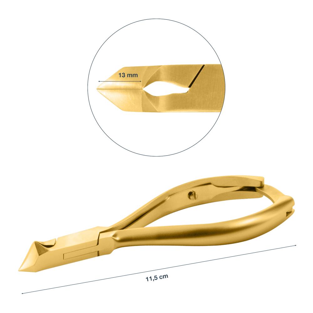 Gold professional nail nippers half-moon shape jaw 13 mm