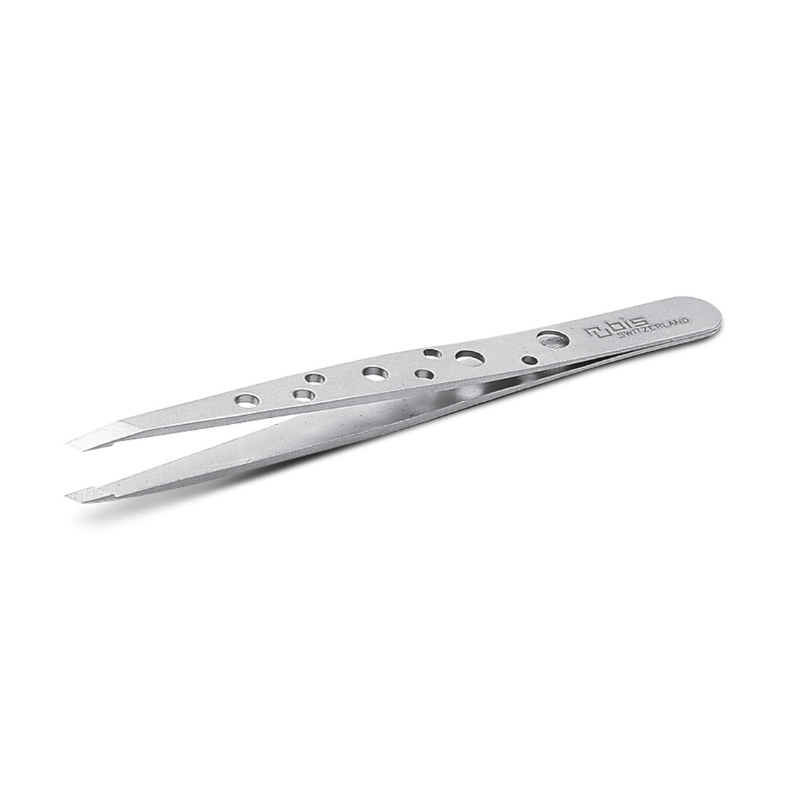 Rubis professional eyebrow tweezers in stainless steel, perforated with oblique tip