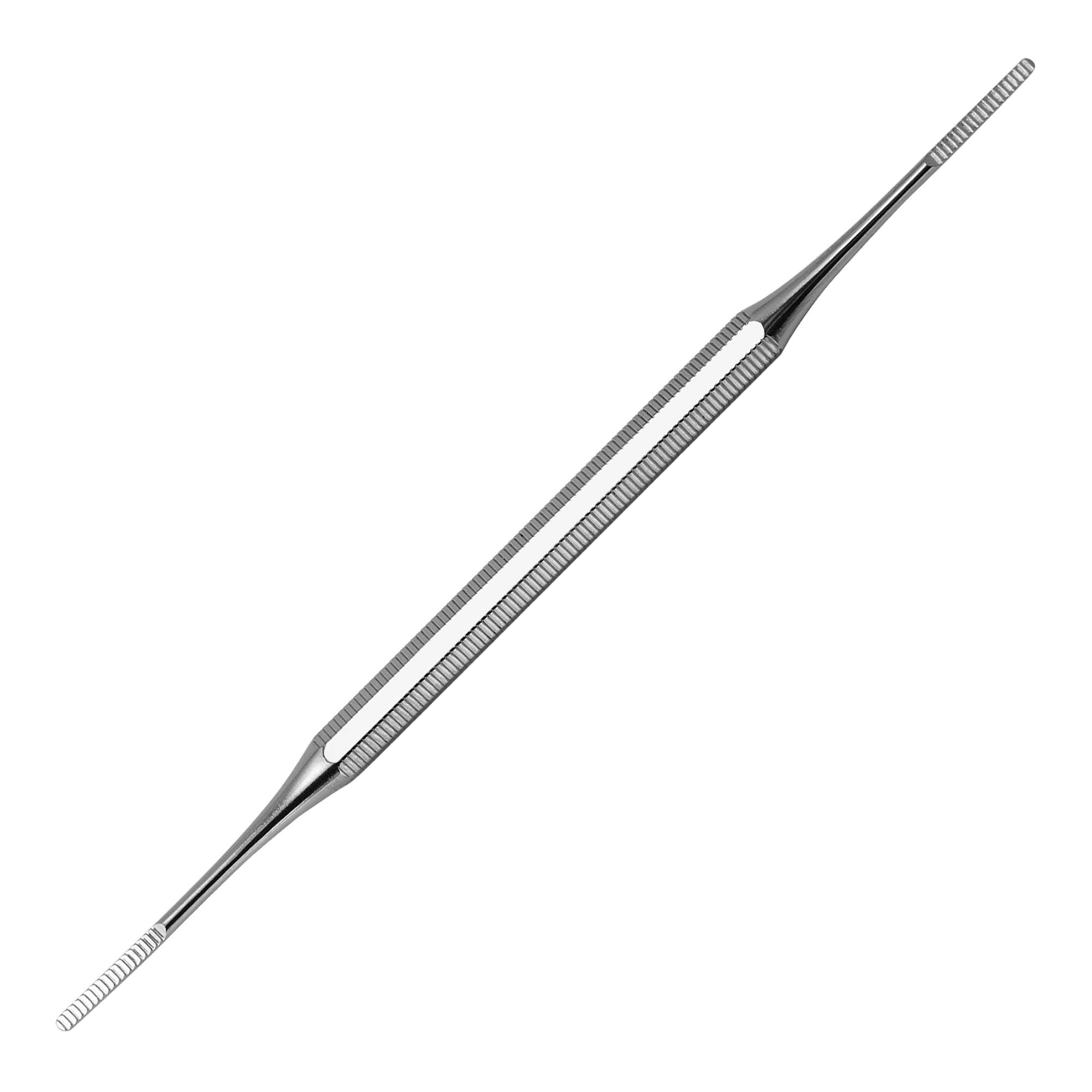 Raspador profesional de acero inoxidable con doble punta y microlima.