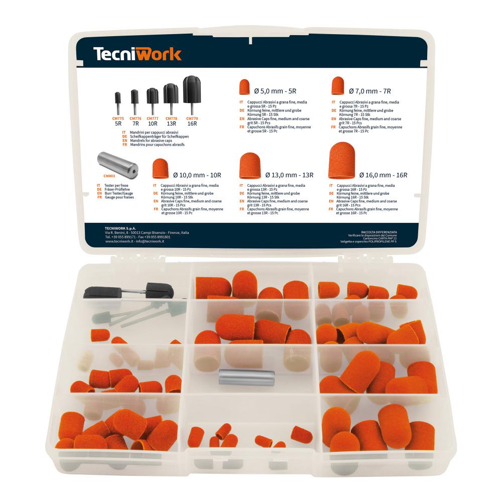 Kit composé de mandrins et capuchons abrasifs Secure Caps 81 pc
