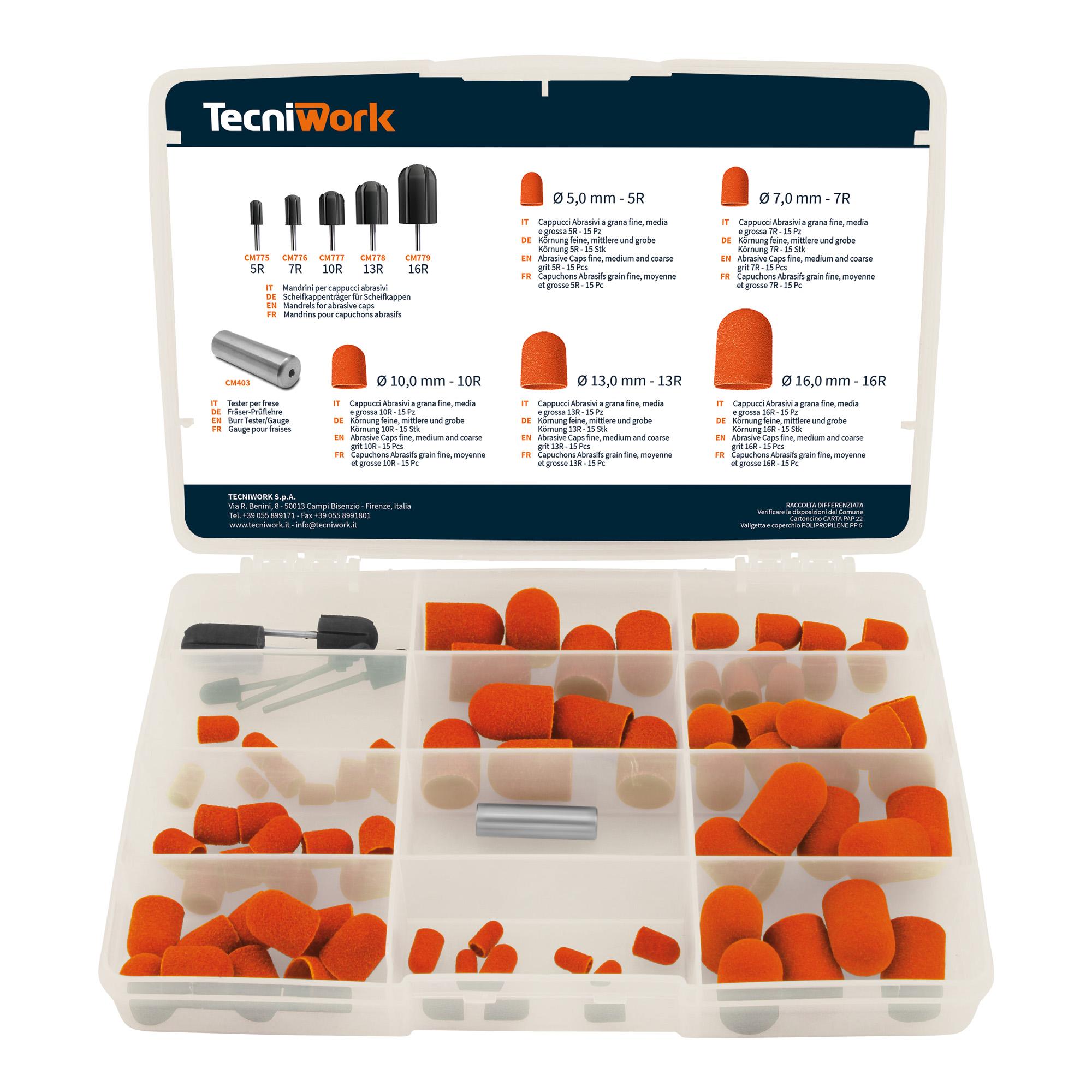 Kit completo de mandriles y capuchones abrasivos profesionales Secure Cap 81 pz