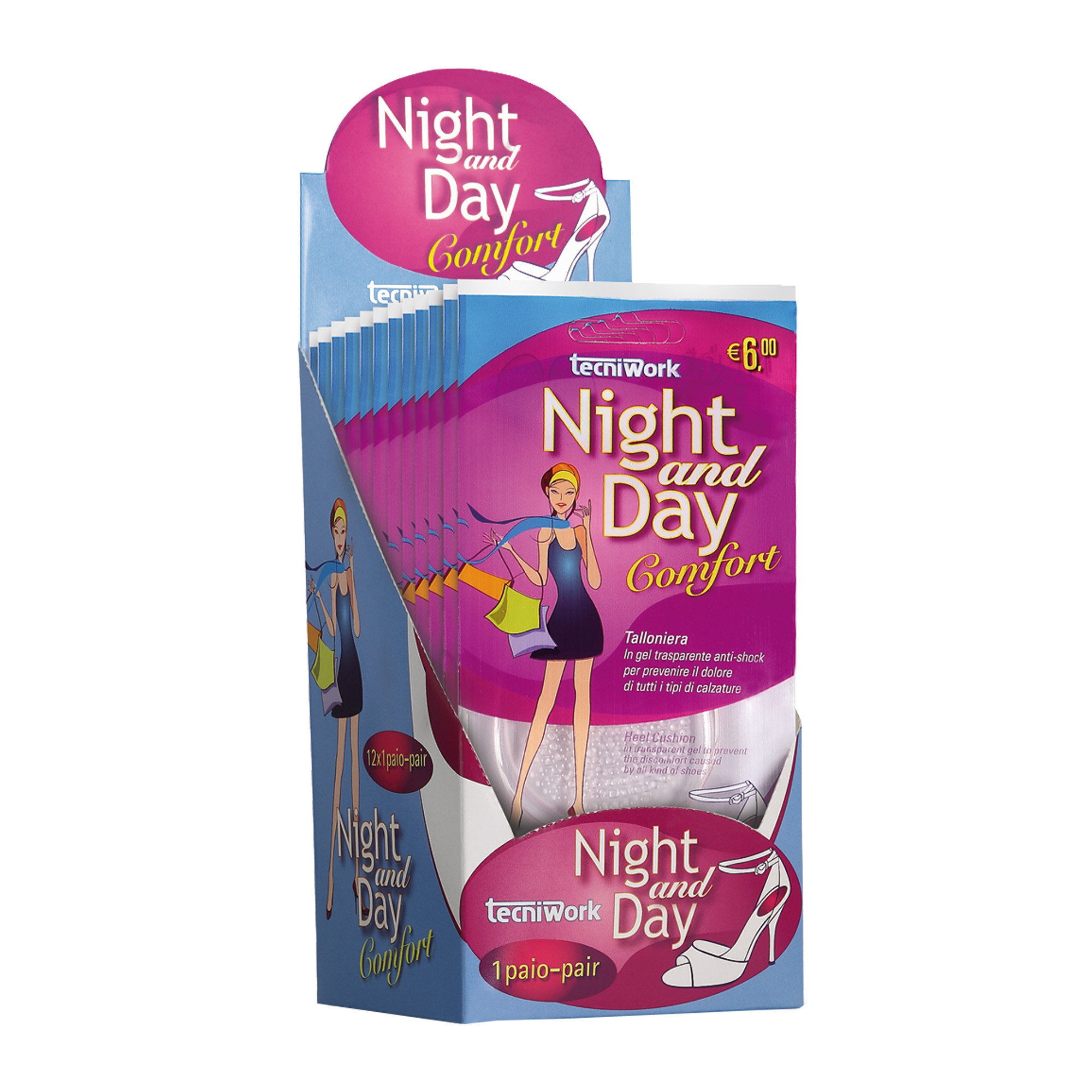 Night and Day unauffällige durchsichtige Gel-Fersenkissen Karton-Display à 12 Packungen