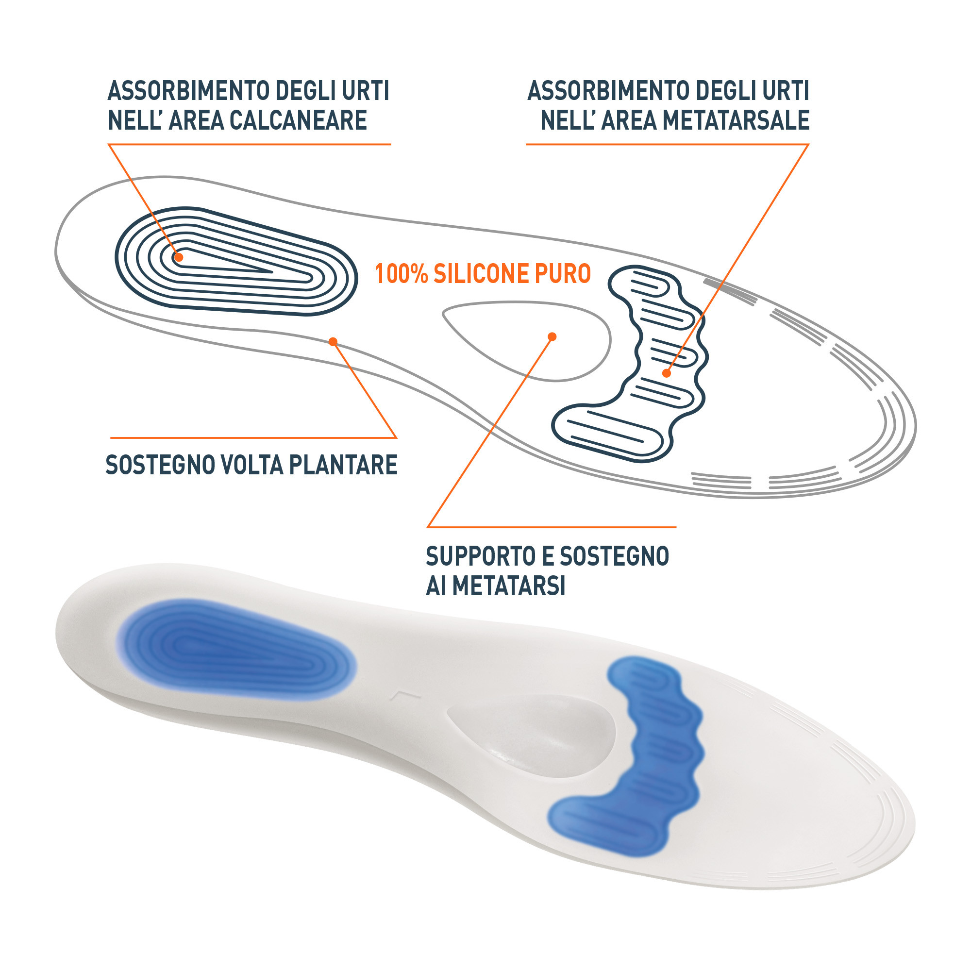 Silicone insoles with anti-shock relief Size L 1 pair