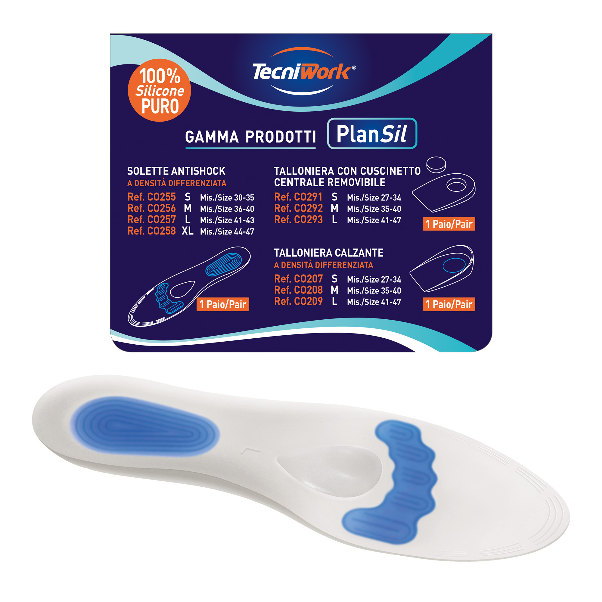 Silicone insoles with anti-shock relief Size L 1 pair