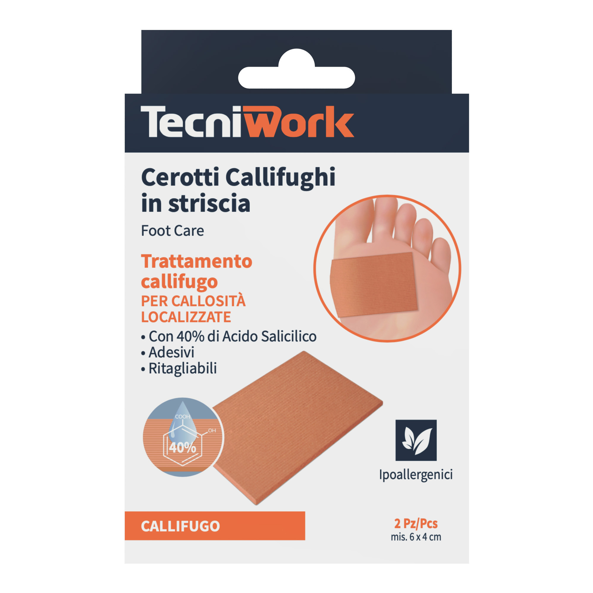 Foot plasters in strip form with 40% of Salicylic Acid 2 pcs