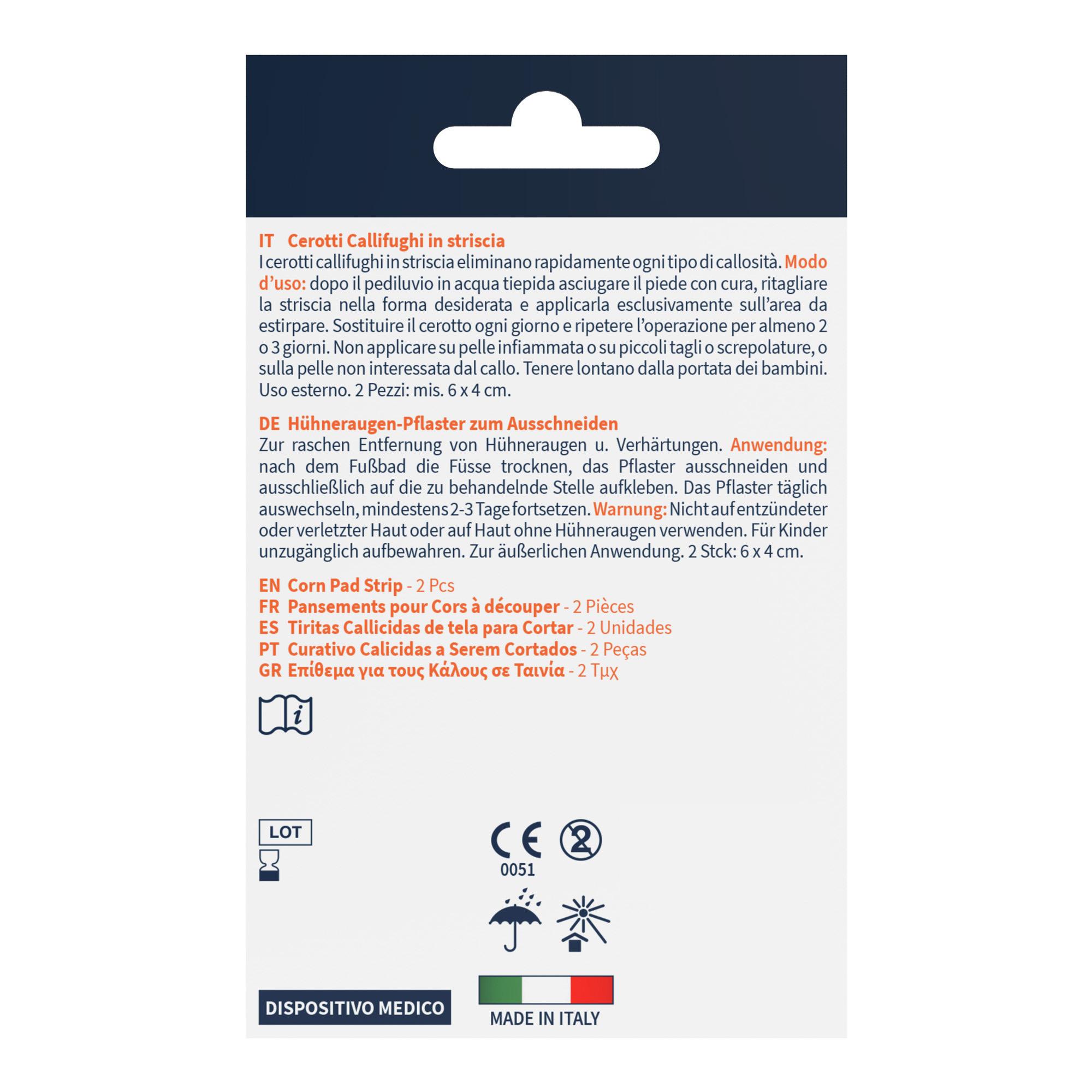 Parches para callos en tiras para pies con un 40 % de ácido salicílico, 2 unidades.