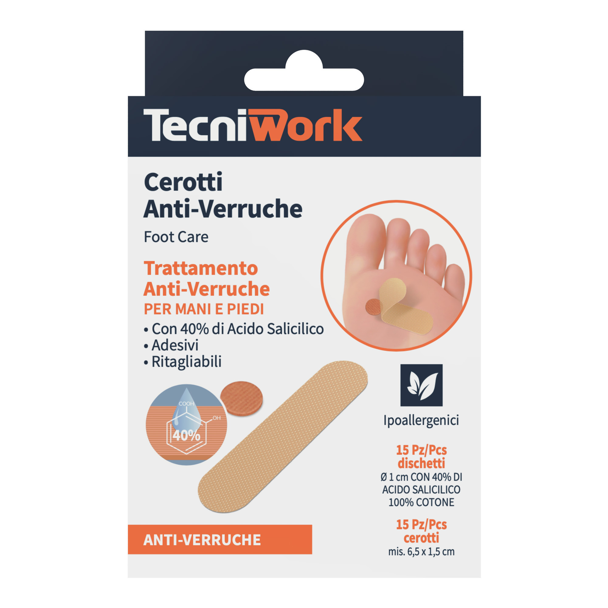 Cerotti anti verruche per mani e piedi con 40% di Acido Salicilico 15 pz