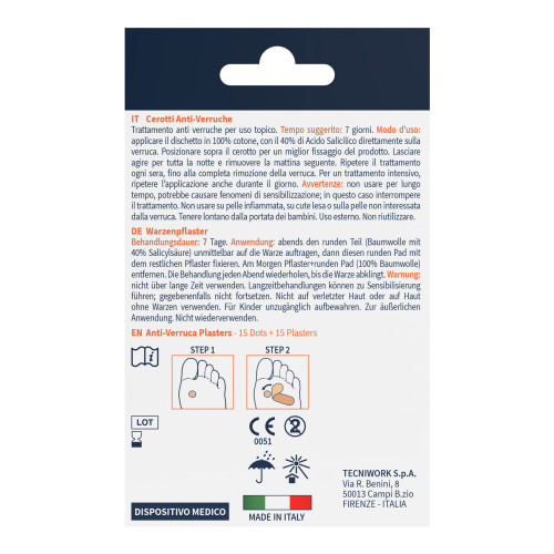Cerotti anti verruche per mani e piedi con 40% di Acido Salicilico 15 pz