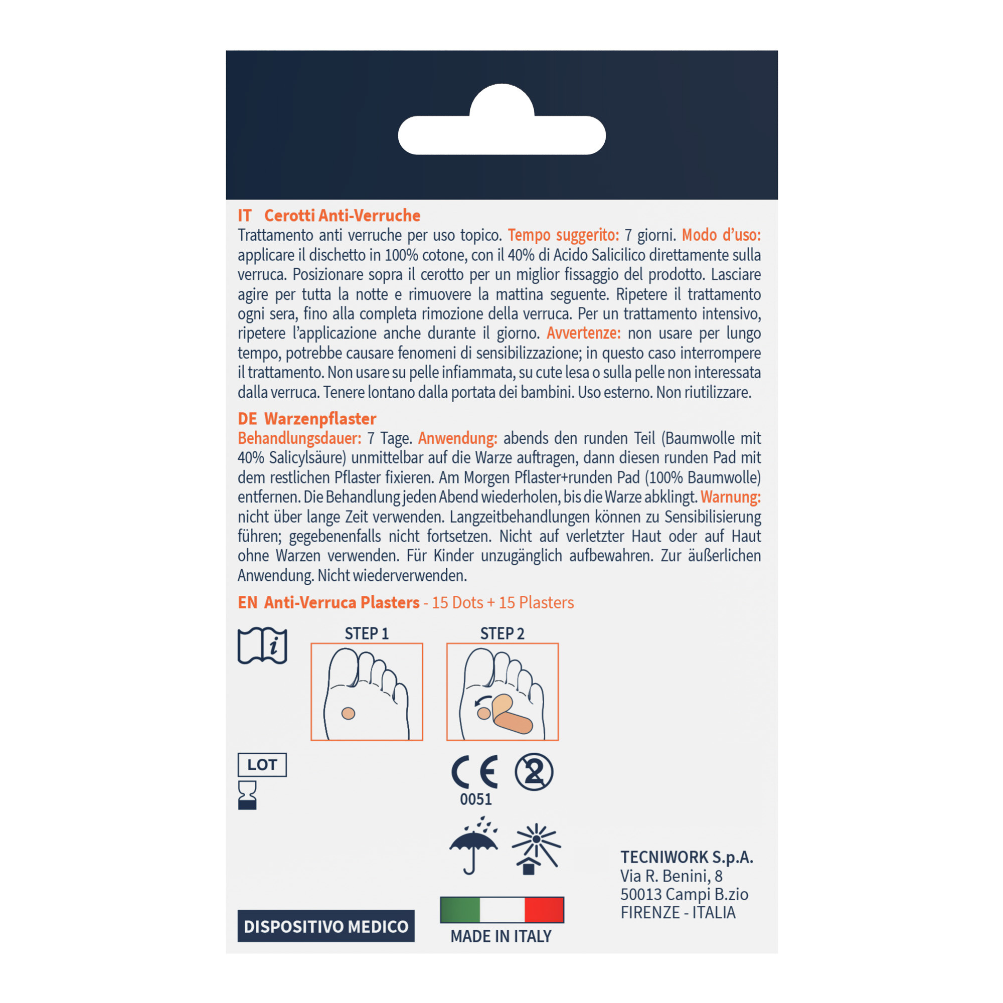 Cerotti anti verruche per mani e piedi con 40% di Acido Salicilico 15 pz