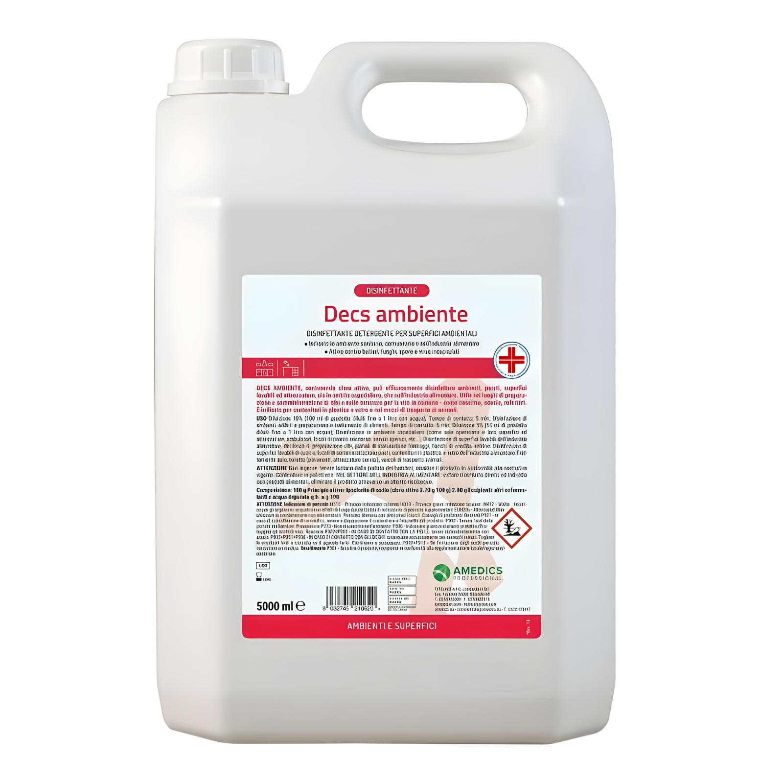 Désinfectant à base d'hypochlorite de sodium pour les sols, les surfaces lavables et les équipements Decs Ambiente Plus 5 l
