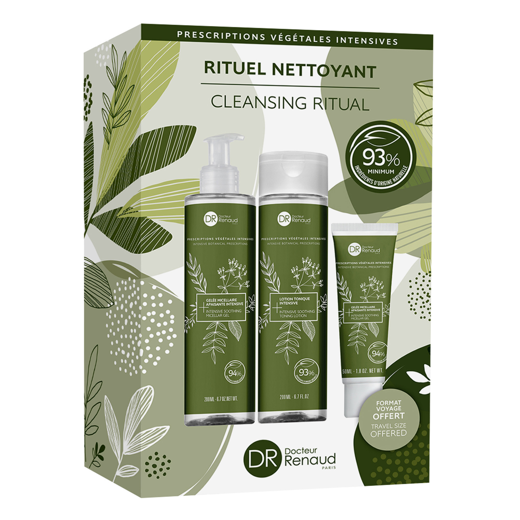 Face Gift Set with Vegetal Pre-Treatment 50 ml, Micellar Cleansing Gel and Intensive Calming Tonic 200 ml