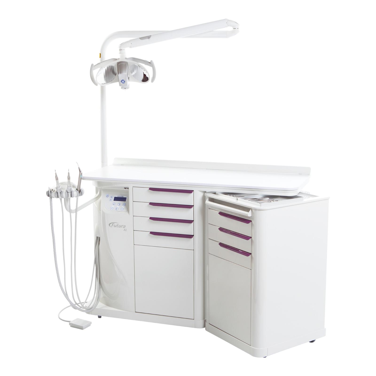 Unidad podológica Futura Plus XL personalizable con hasta 4 instrumentos de trabajo.