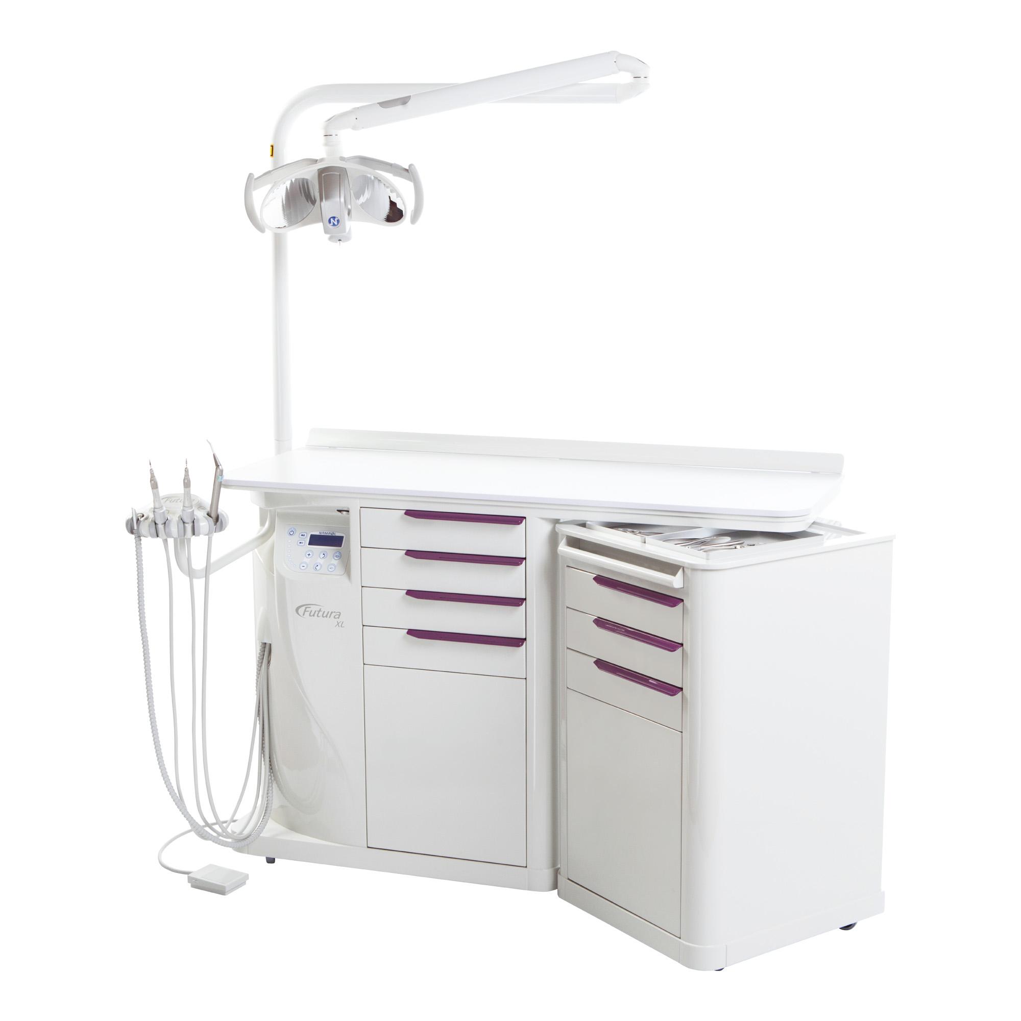 Unidad podológica Futura Plus XL personalizable con hasta 4 instrumentos de trabajo.
