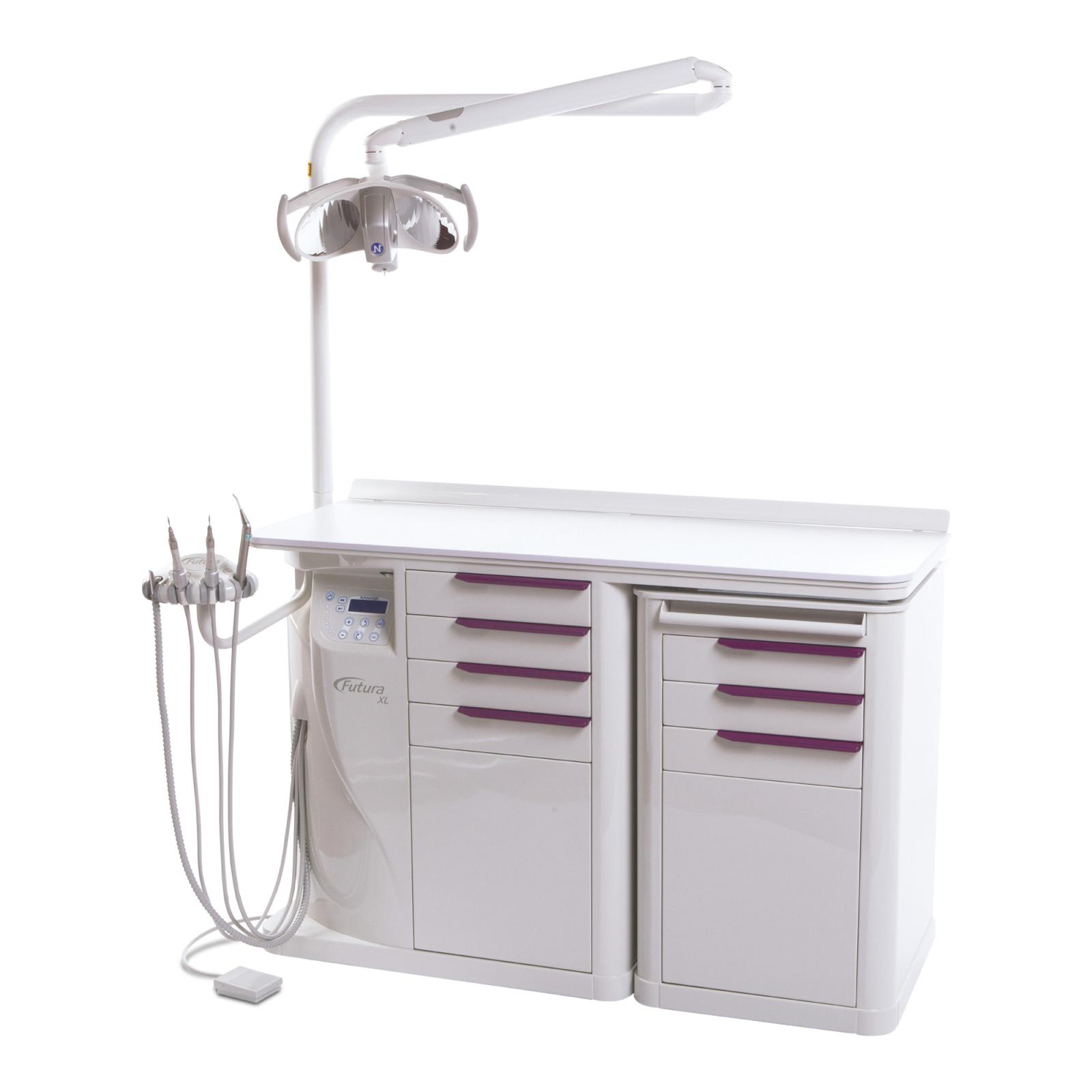 Unidad podológica Futura Plus XL personalizable con hasta 4 instrumentos de trabajo.
