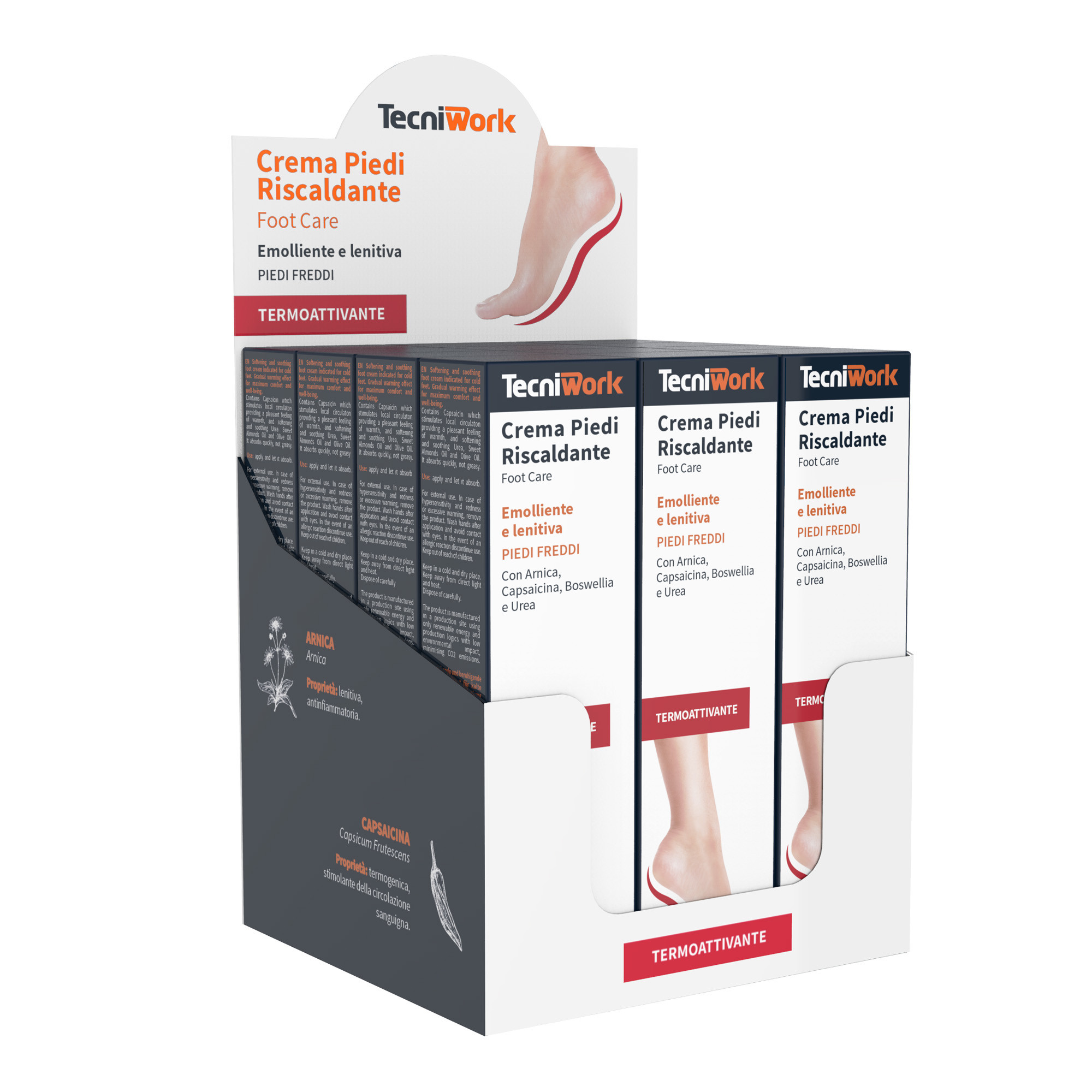 Crema piedi riscaldante, emolliente e lenitiva 75 ml Espositore da 12 pz
