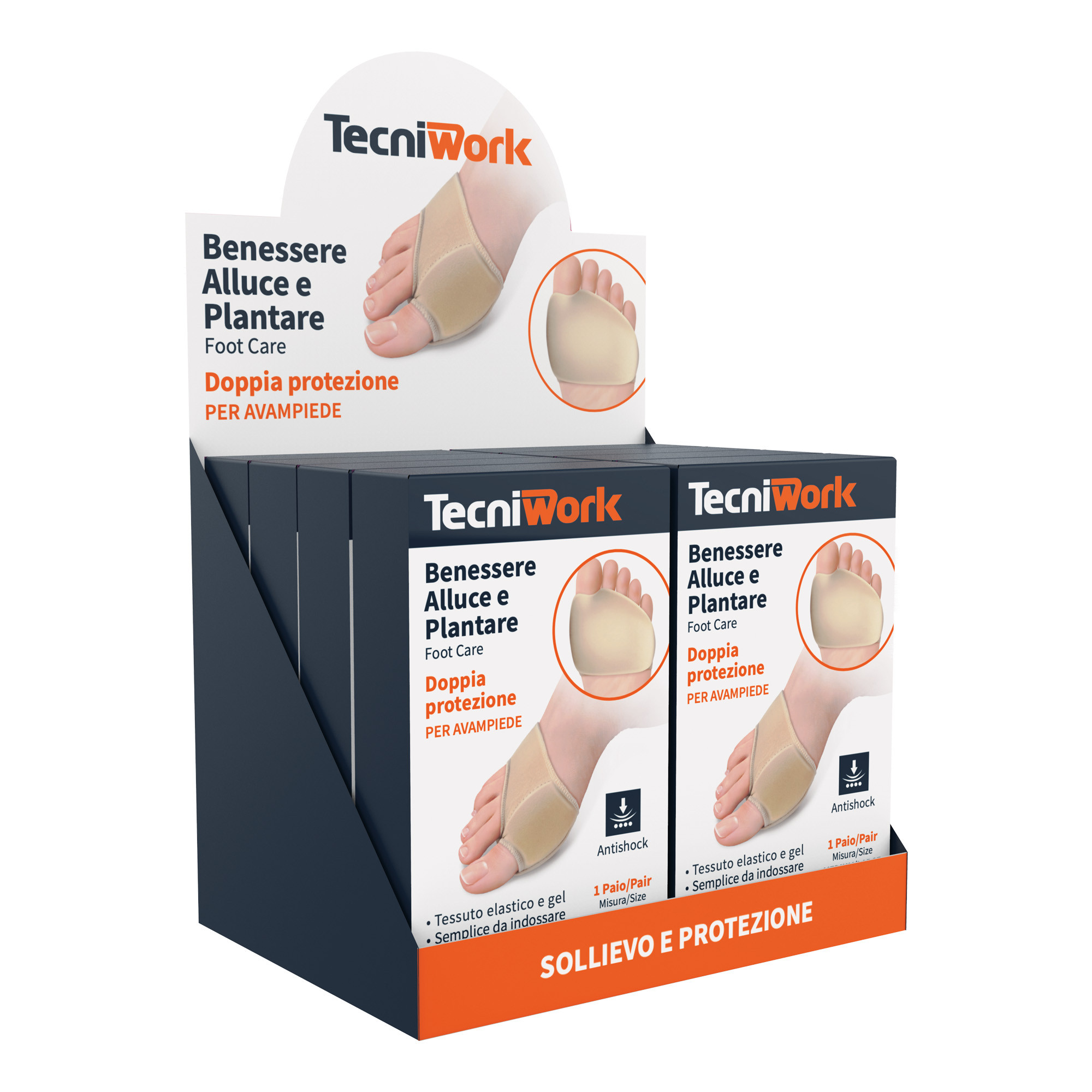 Présentoir Benessere Alluce gros orteil et avant-pied avec double protection 6 pc
