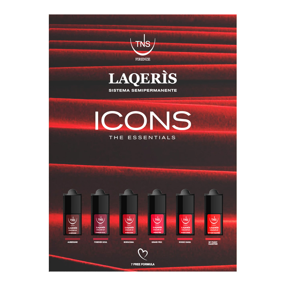 Display-Theke Laqerìs Icons rote semipermanente Nagellacke  - 6 Stück