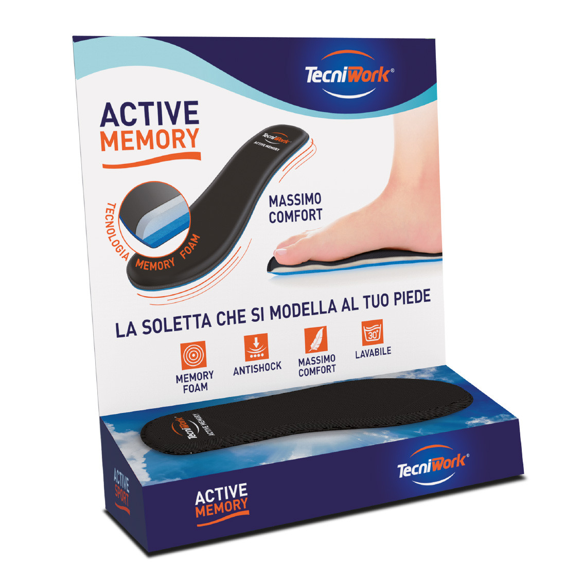 Solette con memory foam Active Memory Espositore con colonna da 40 paia