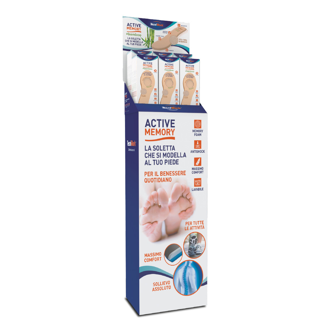 Solette con rivestimento in fibra di bambù Active Memory Bamboo Espositore con colonna 40 paia
