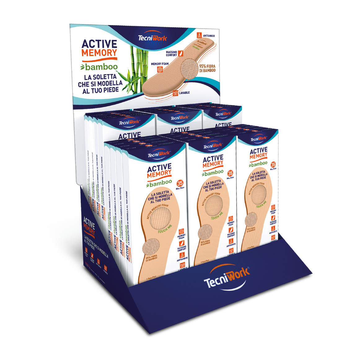 Solette con rivestimento in fibra di bambù Active Memory Bamboo Espositore con colonna 40 paia