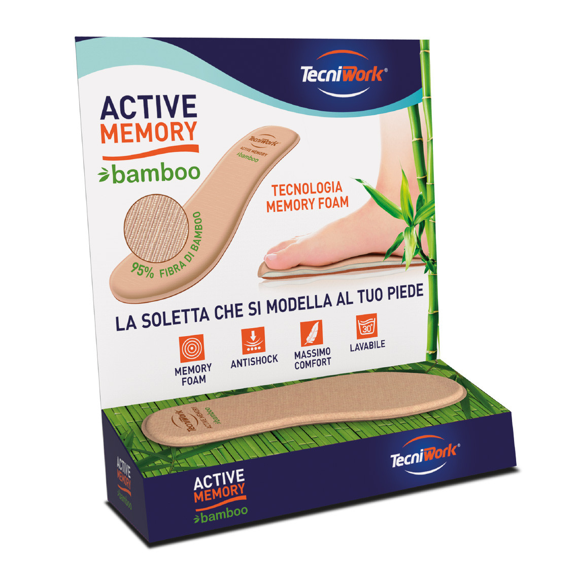 Solette con rivestimento in fibra di bambù Active Memory Bamboo Espositore con colonna 40 paia