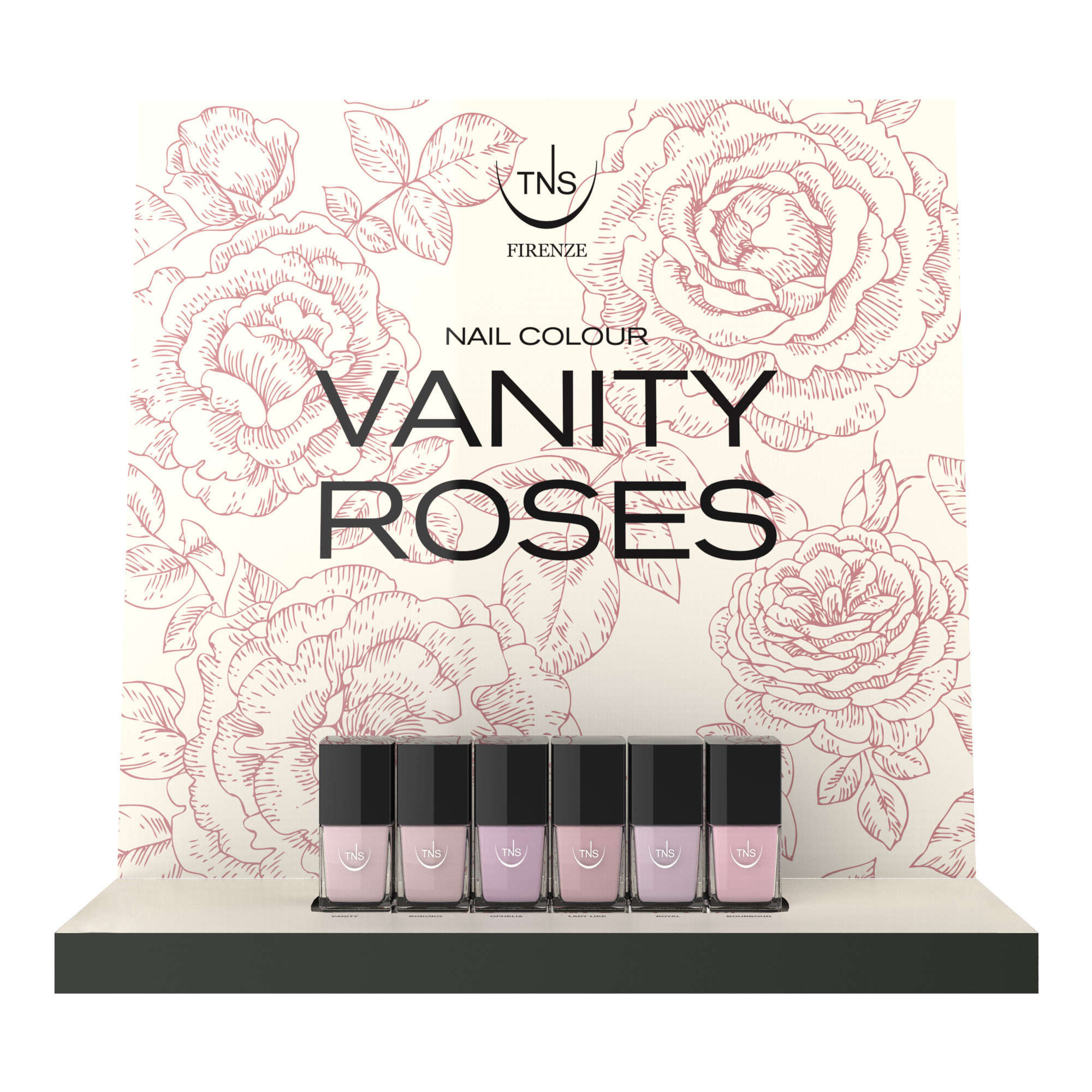 TNS Vanity Roses pink nail polish 12-pack display