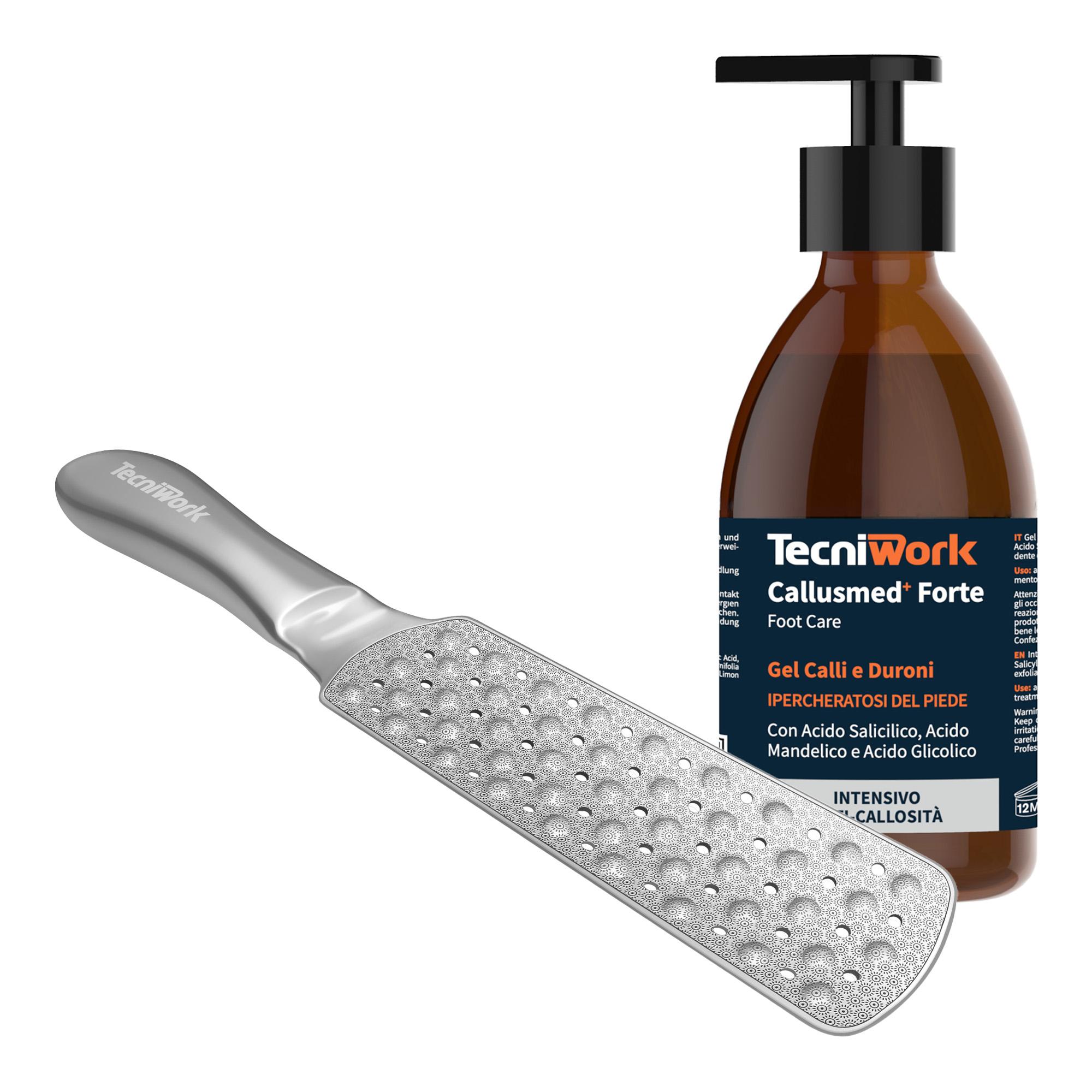 Foot care kit featuring Foot file Callus Pro and Callusmed Forte by Tecniwork