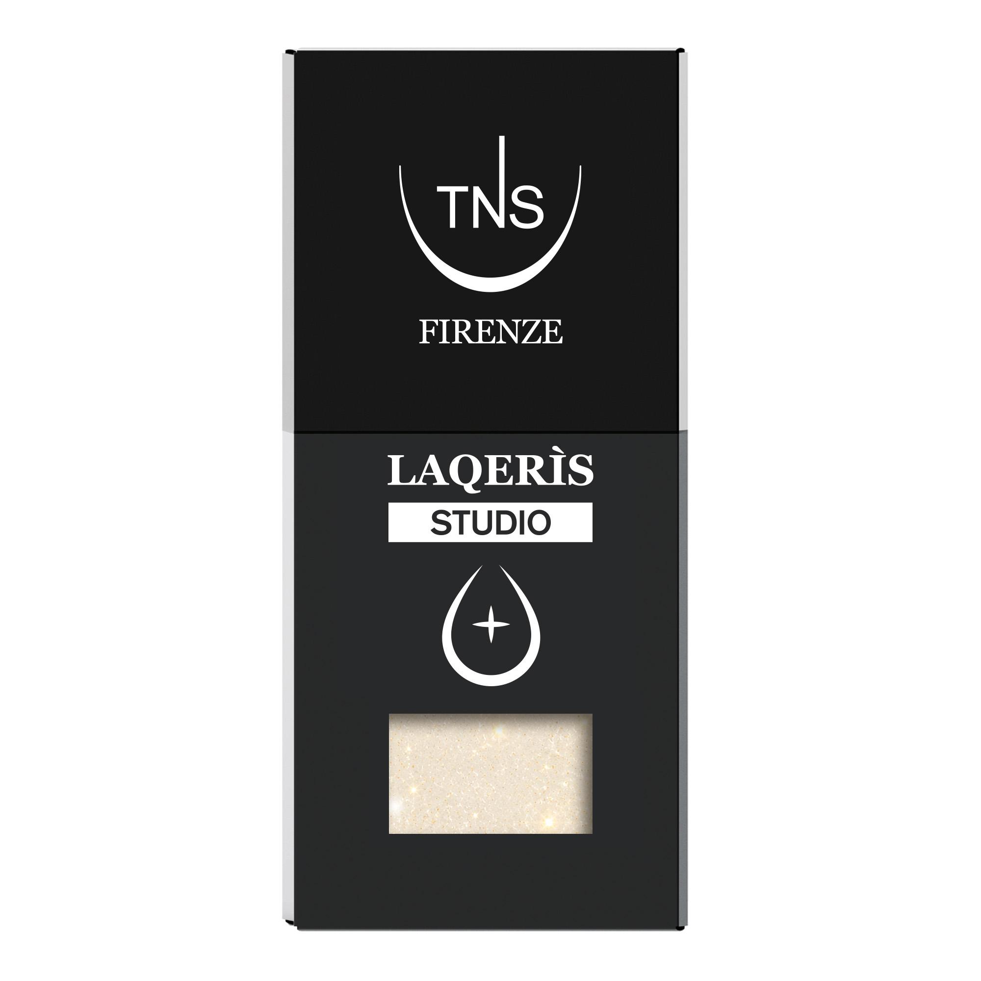 Semipermanenter Nagellack „Vanilla Sparkle“ in Cremeweiß mit goldenem Mikroglitter, 10 ml, Laqerìs Studio TNS