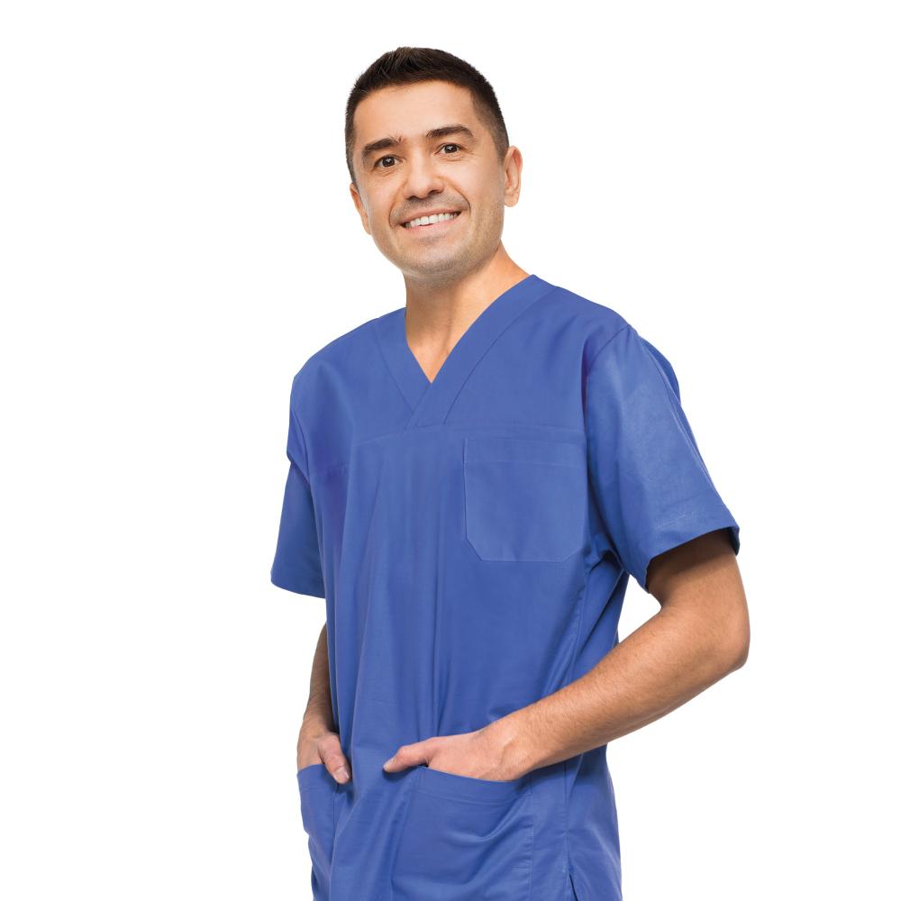Bata profesional de algodón azul Unisex