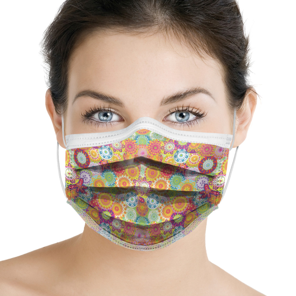 Einweg-OP-Maske aus 3-lagigem Vliesstoff Fantasia Farben 10 Stück