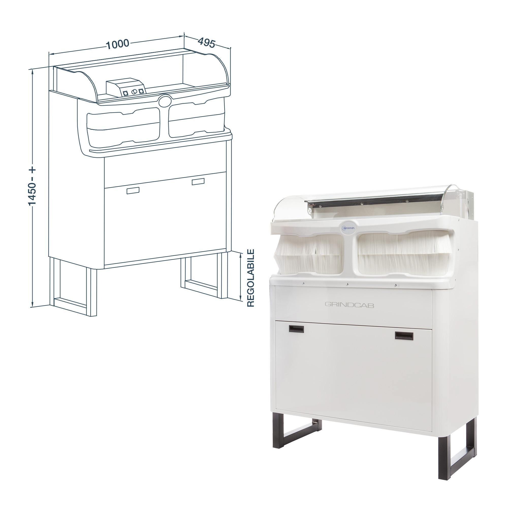 Pulitrice con box di levigatura, luce LED e altezza regolabile Grindcab