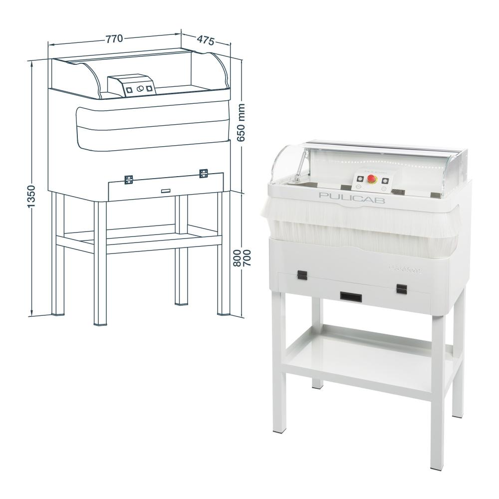 Cleaning machine with sanding box, LED light and 80 cm high stand Pulicab