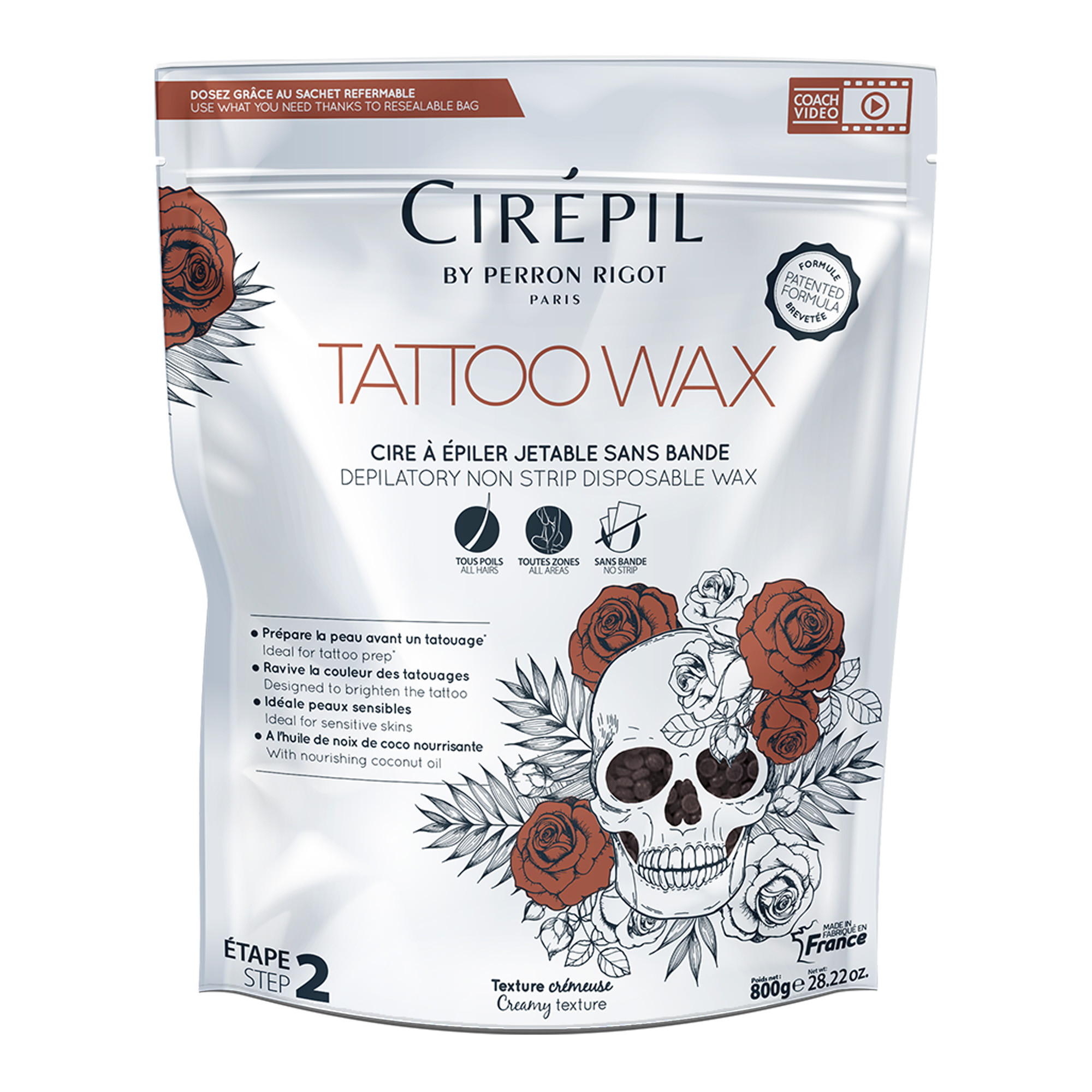 Perlen-Epilierwachs ohne Streifen für empfindliche und tätowierte Haut Cirépil Tattoo Wax 800 g