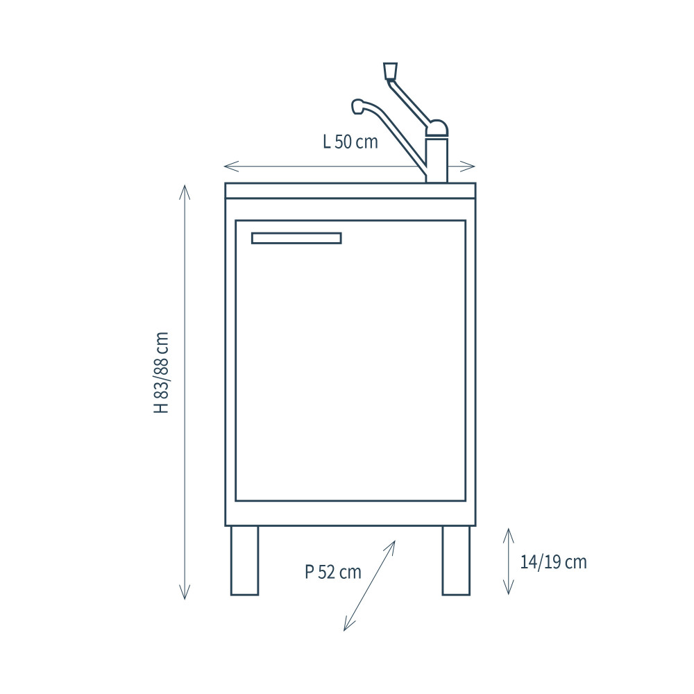 Modulo per mobile componibile professionale con lavello inox, miscelatore e piedini