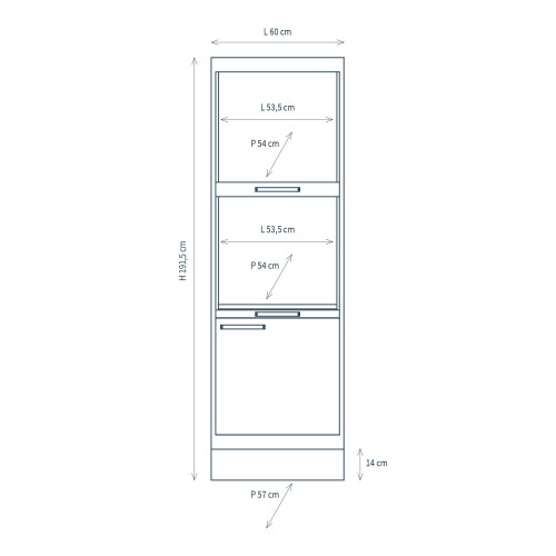 Modulo per mobile componibile professionale con colonna 3 vani, anta e zoccolino